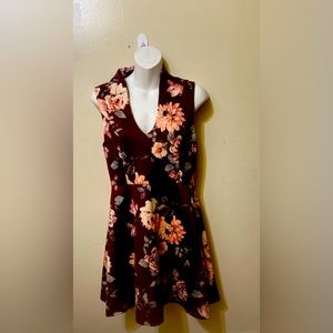 Beautiful dress for large size lady, floral wine color
